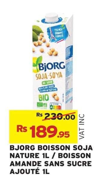 BJORG BOISSON SOJA NATURE 1L / BOISSON AMANDE SANS SUCRE AJOUTÉ 1L