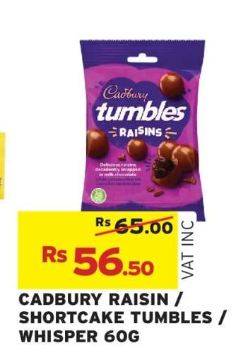 CADBURY RAISIN / SHORTCAKE TUMBLES / WHISPER 60G
