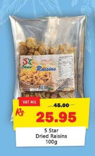5 Star Dried Raisins 100g