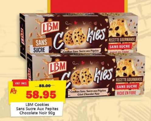 LBM Cookies Sans Sucre Aux Pepites Chocolate Noir 90g