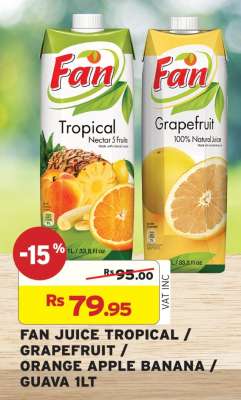 FAN JUICE TROPICAL / GRAPEFRUIT / ORANGE APPLE BANANA / GUAVA 1LT