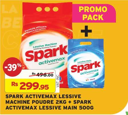 SPARK ACTIVEMAX LESSIVE MACHINE POUDRE 2KG + SPARK ACTIVEMAX LESSIVE MAIN 500G