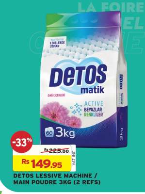 DETOS LESSIVE MACHINE / MAIN POUDRE 3KG (2 REFS)