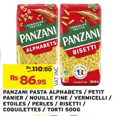 PANZANI PASTA ALPHABETS / PETIT PANIER / NOUILLE FINE / VERMICELLI / ETOILES / PERLES / RISETTI / COQUILLETTES / TORTI