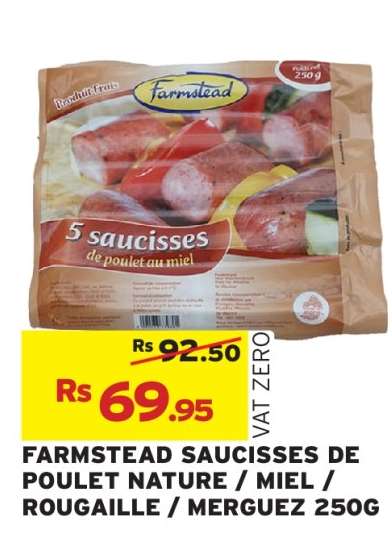 FARMSTEAD SAUCISSES DE POULET NATURE / MIEL / ROUGAILLE / MERGUEZ 250G