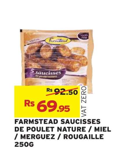 FARMSTEAD SAUCISSES DE POULET NATURE / MIEL / MERGUEZ / ROUGAILLE
