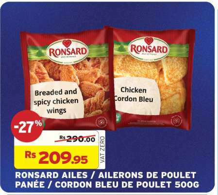 RONSARD AILES / AILERONS DE POULET PANÉE / CORDON BLEU DE POULET 500G