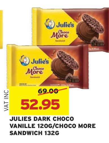 JULIES DARK CHOCO VANILLE 120G/CHOCO MORE SANDWICH 132G